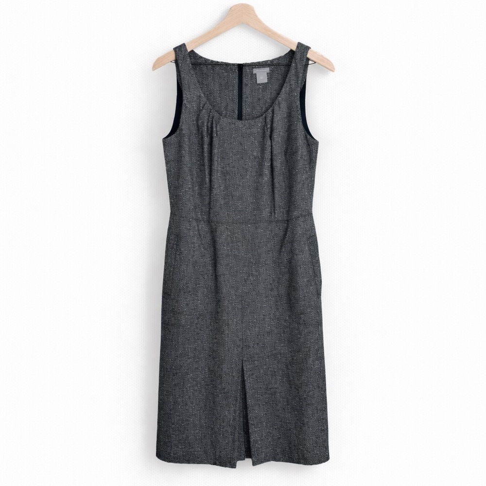 Ann Taylor Sheath Dress Womens 4 Gray Tweed Wool Silk Blend Sleeveless Lined